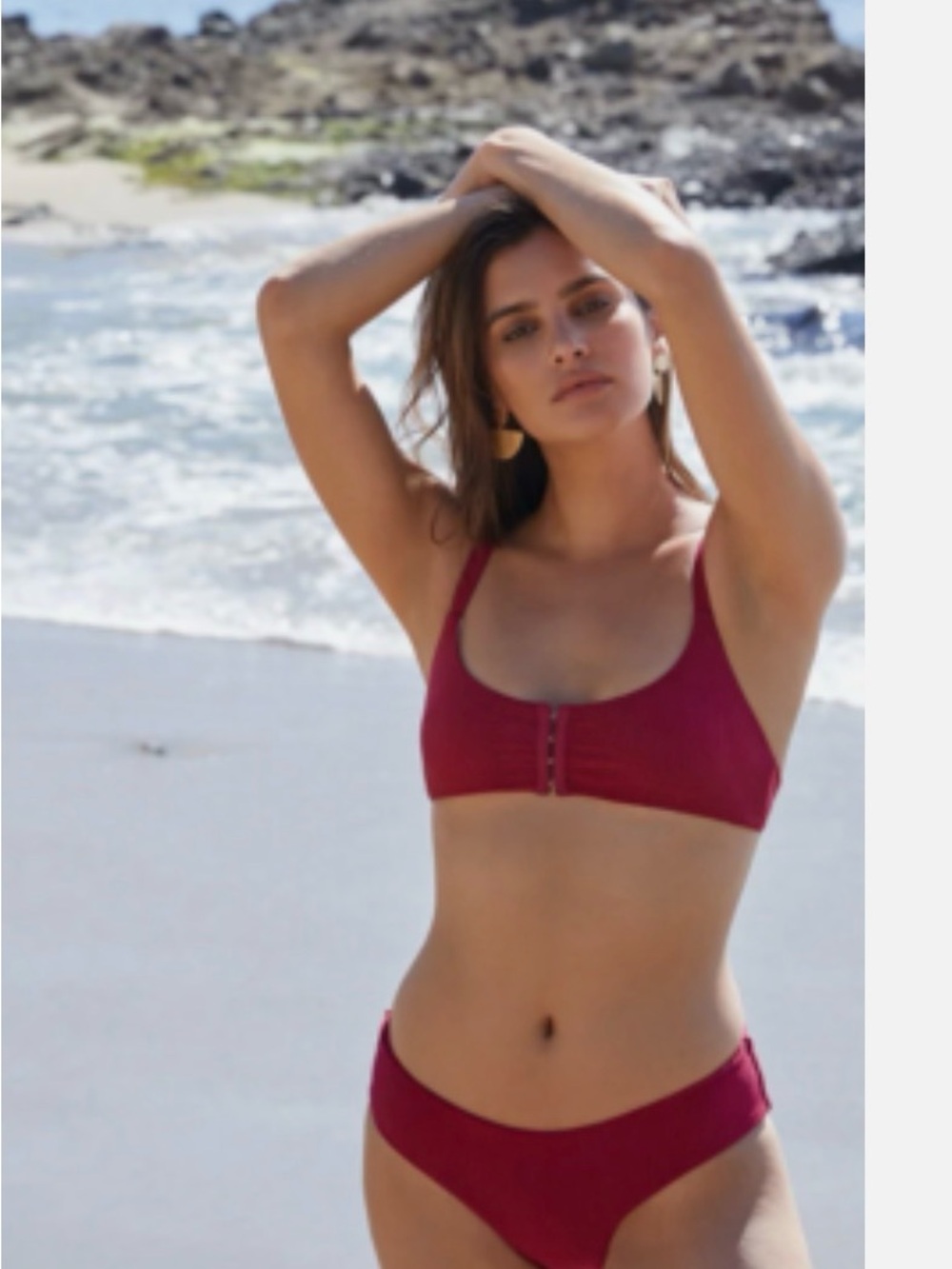 Kirra Wine Red Front-Closure Bikini Set Top Medium Bottoms Large